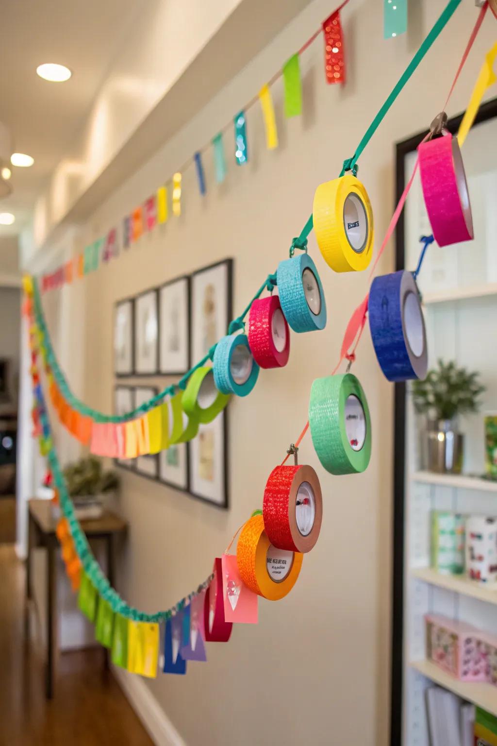 Adhesive applicators acquire a novel existence as a playful celebration chain.