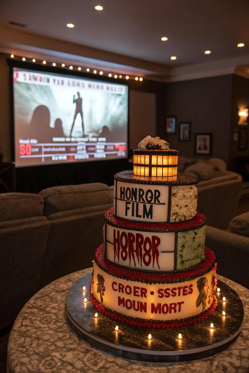 A horror flick billboard cake that's a blockbuster achievement.