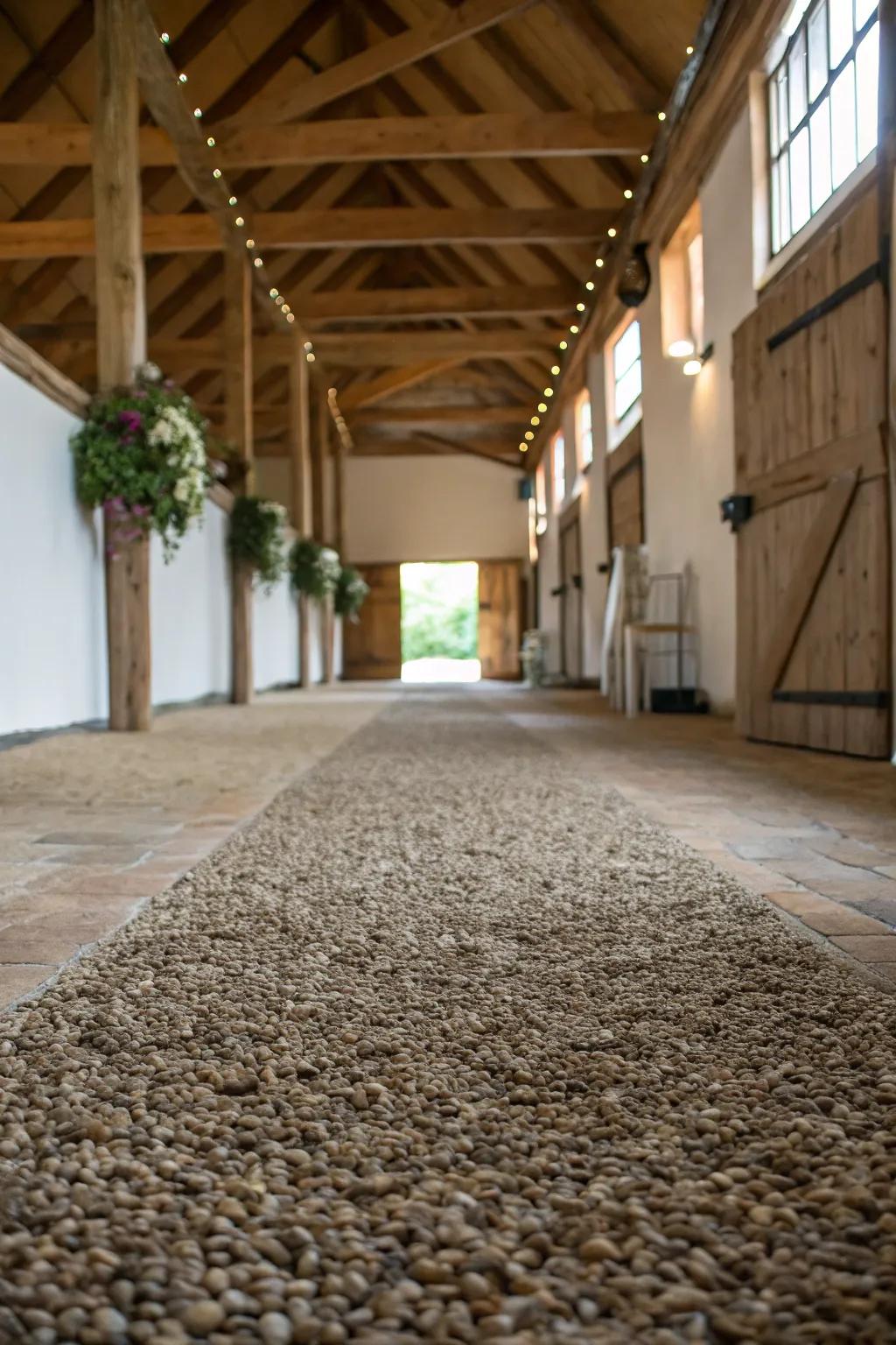 Pebble aggregate ground cover offers a textured and skid-proof option with unique visual appeal.