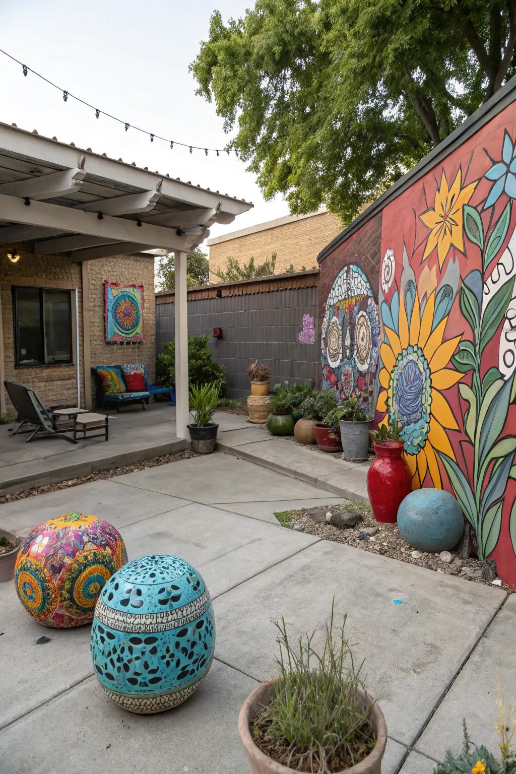 Art installations infuse a personal and creative element into your patio.