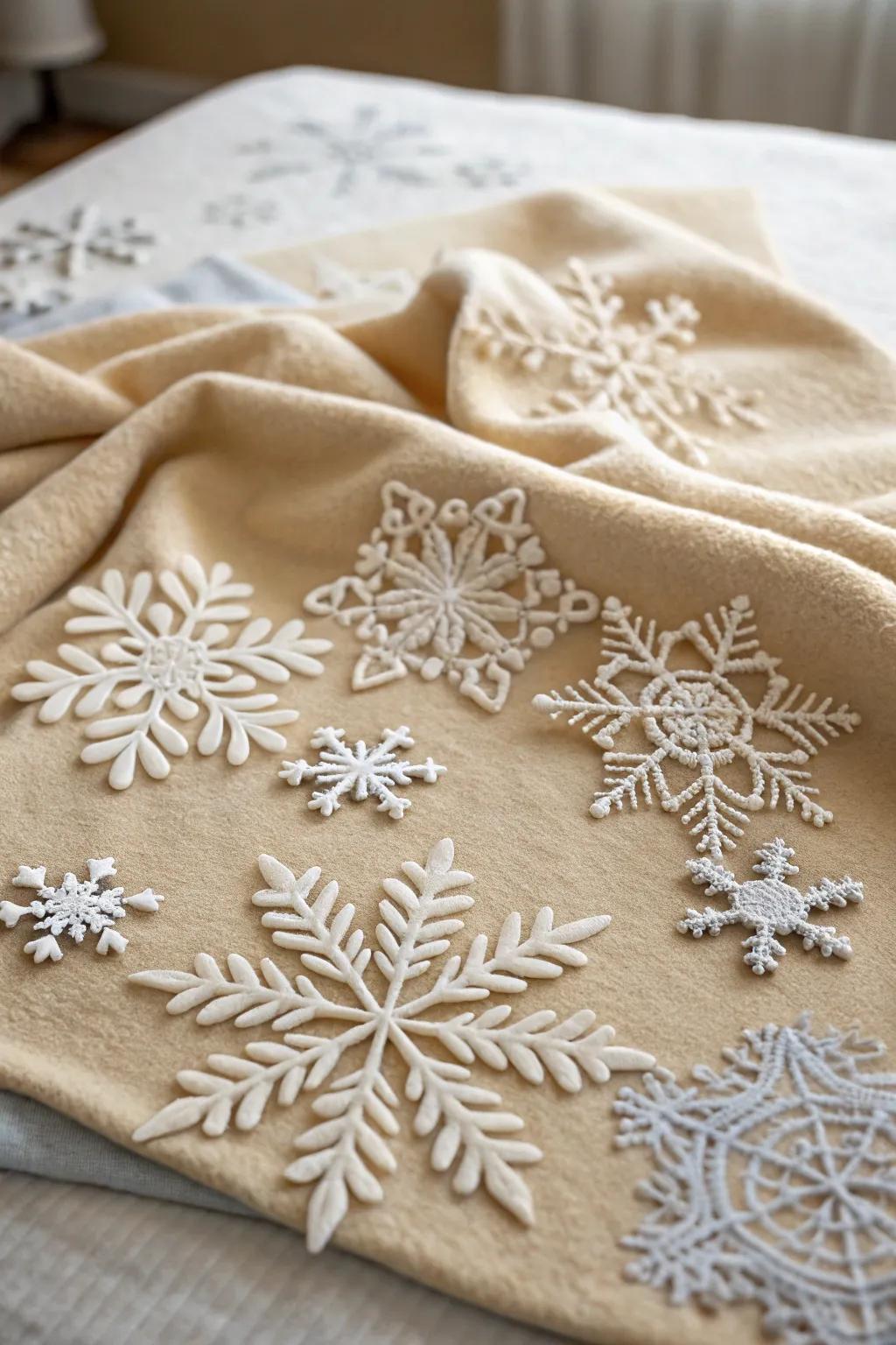 Textile snowflakes proffer a robust and snug adornment alternative.