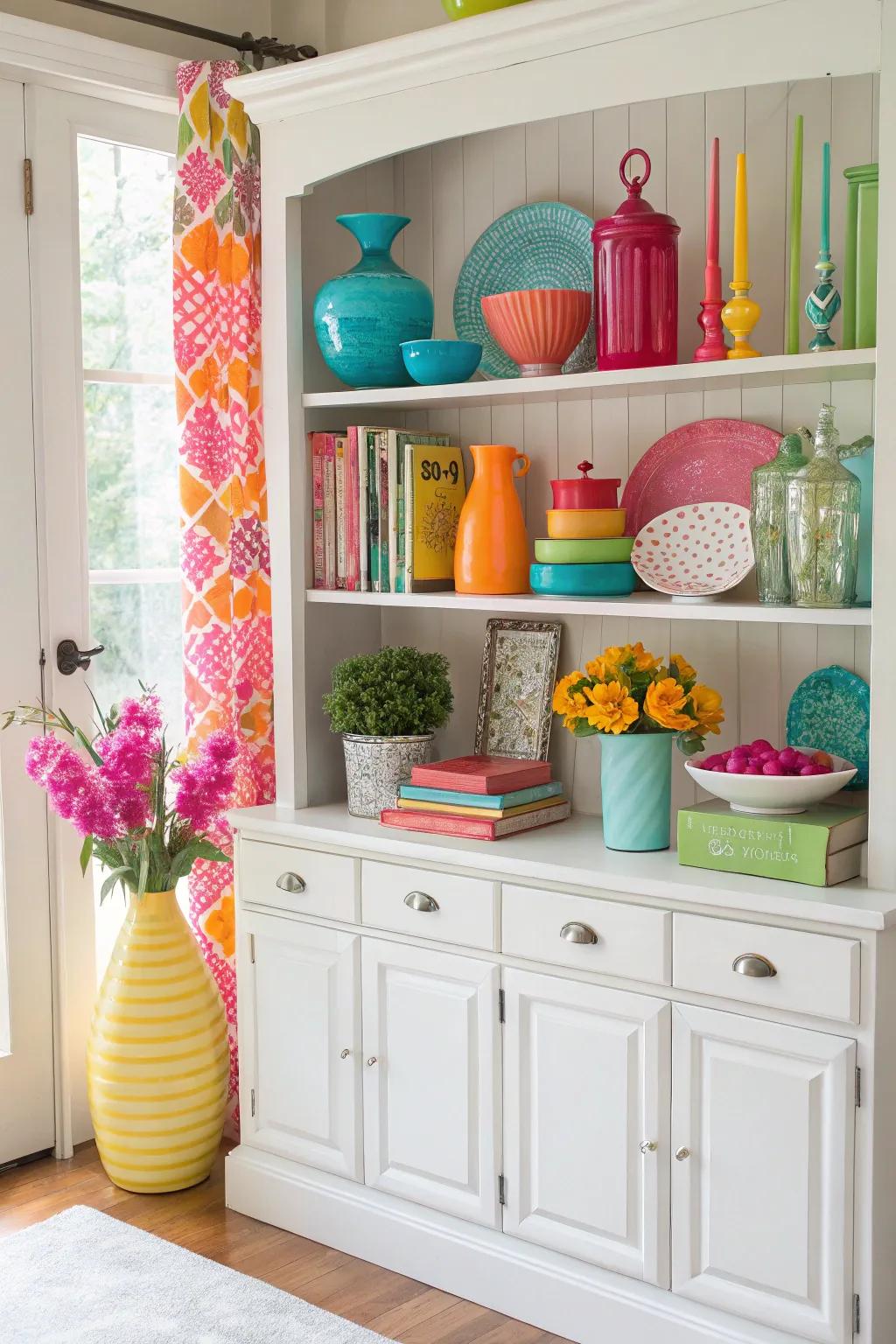 Bold colors add energy and vibrancy to this hutch.