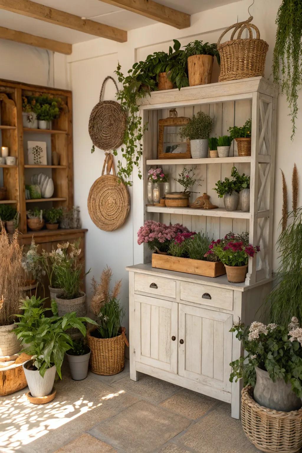 Natural elements bring a fresh, vibrant feel to this hutch.