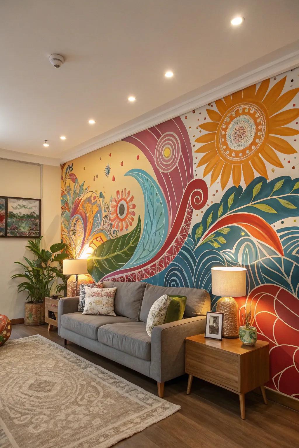Walls are transformed into works of art by murals.
