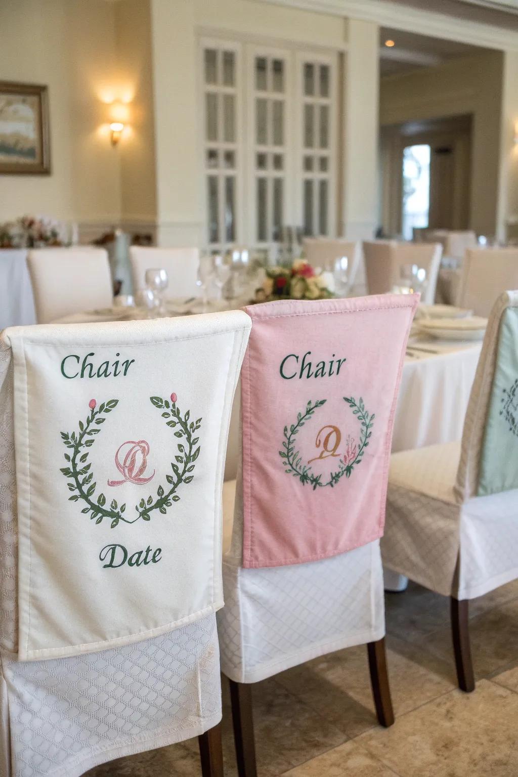 Personal touch with woven chair wraps.