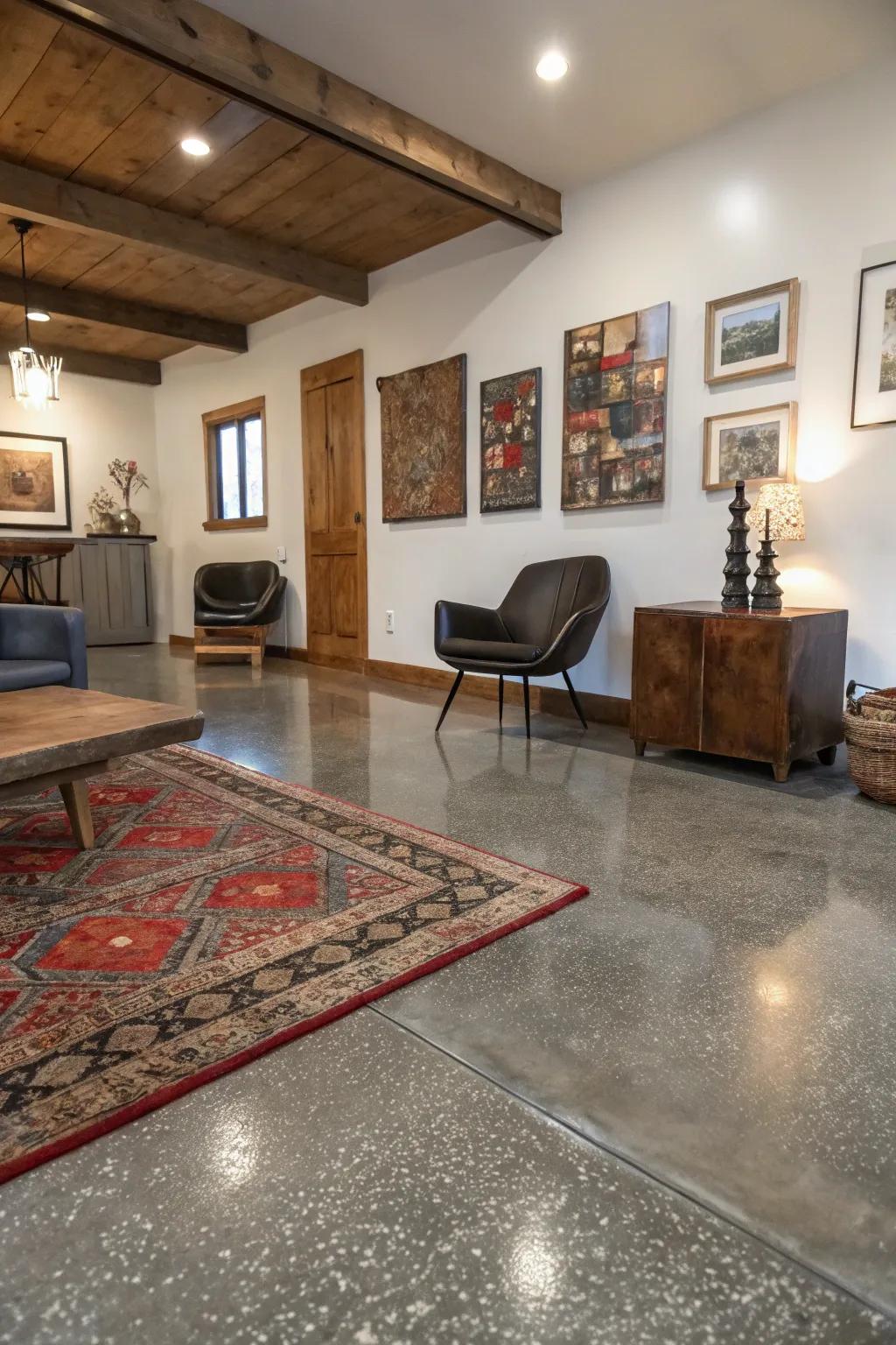 Textured overlays can really add dimension to concrete floors.