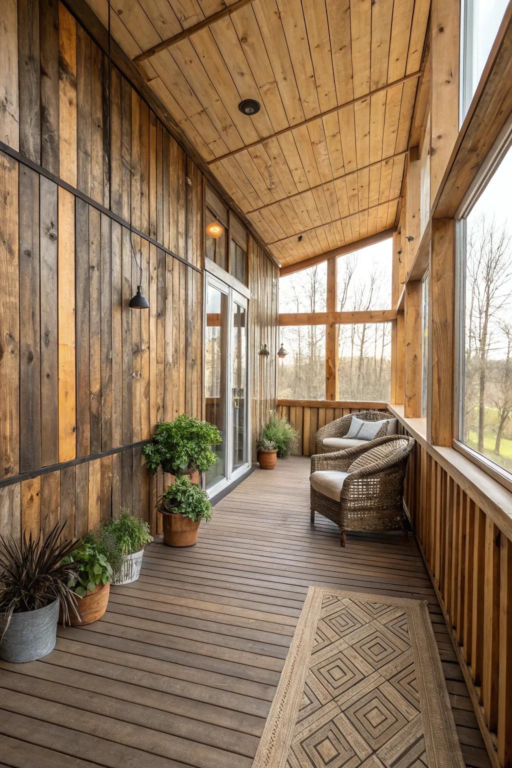 This indoor deck has more dimension and interest thanks to the textured walls.
