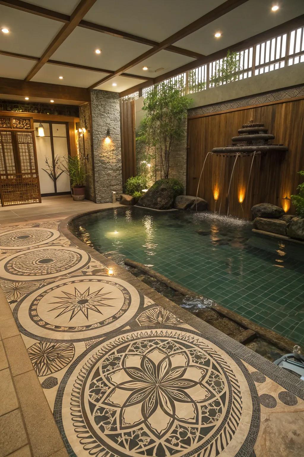 An indoor pool infused with cultural influences