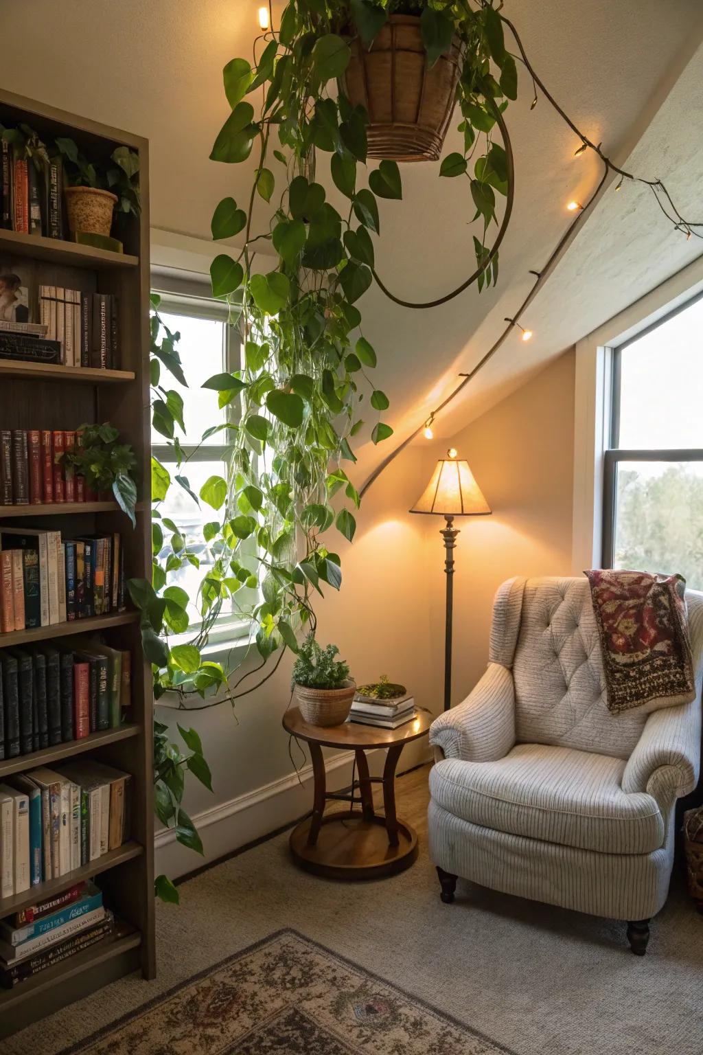 Infuse serenity to reading nooks with cascading radiant creepers.