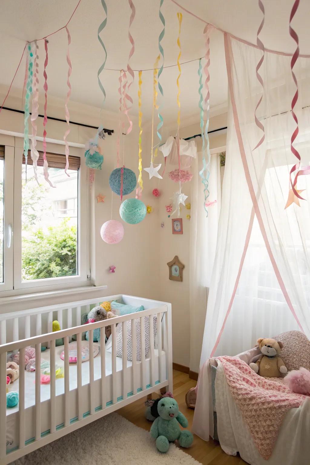 Ceiling decor captivates and soothes infants.