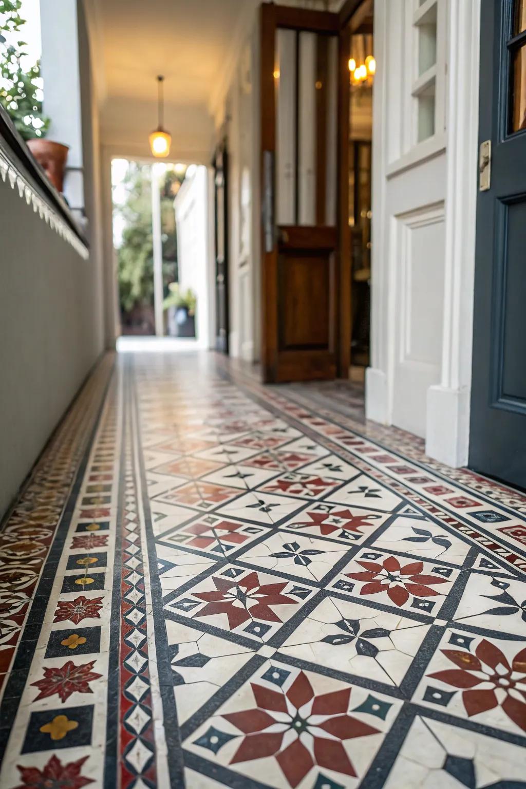 Bold floor tiles make a memorable first impression.