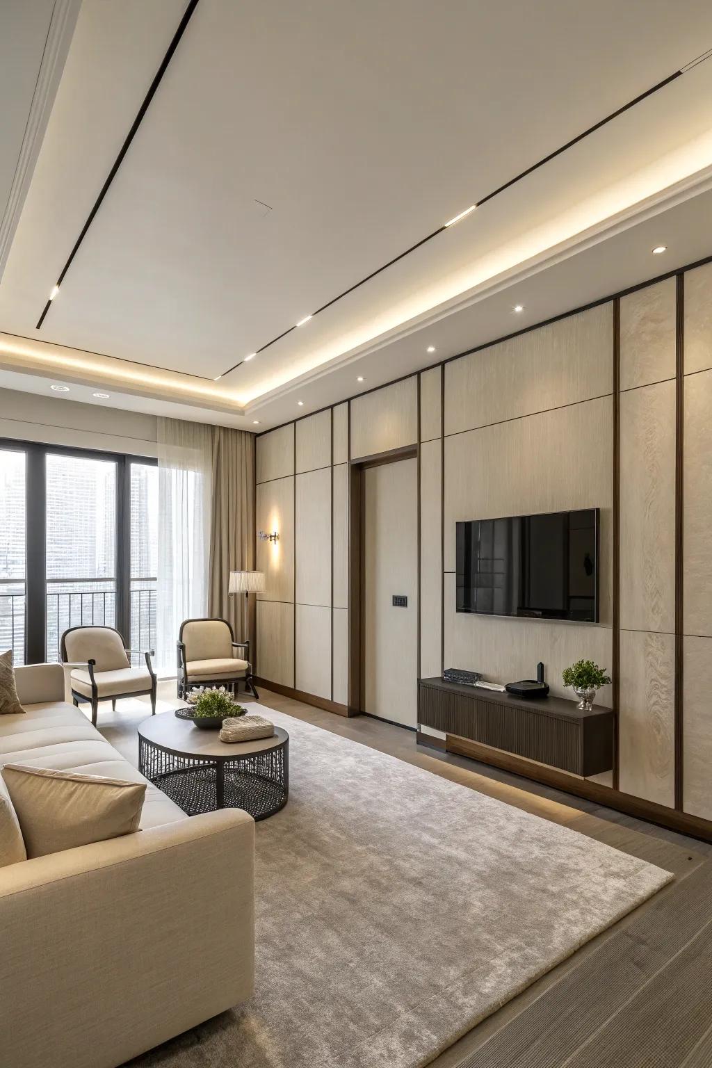 A modern, minimalist room with simple trim lines for a sleek presentation.