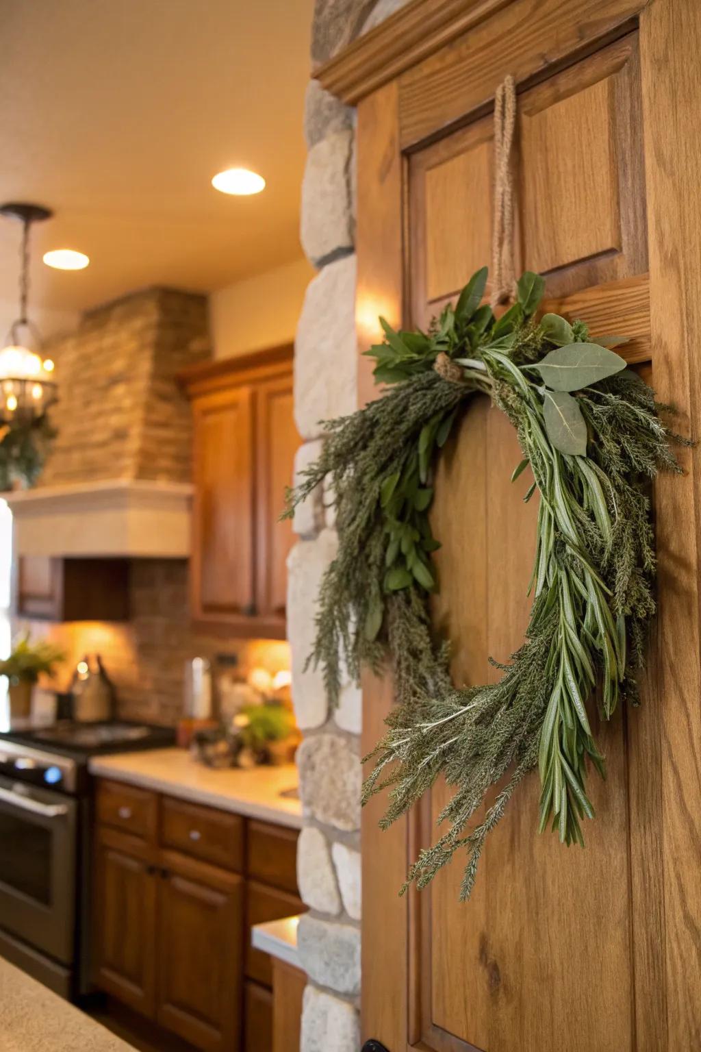Herbs like rosemary infuse a refreshing and fragrant accent into winter garlands.