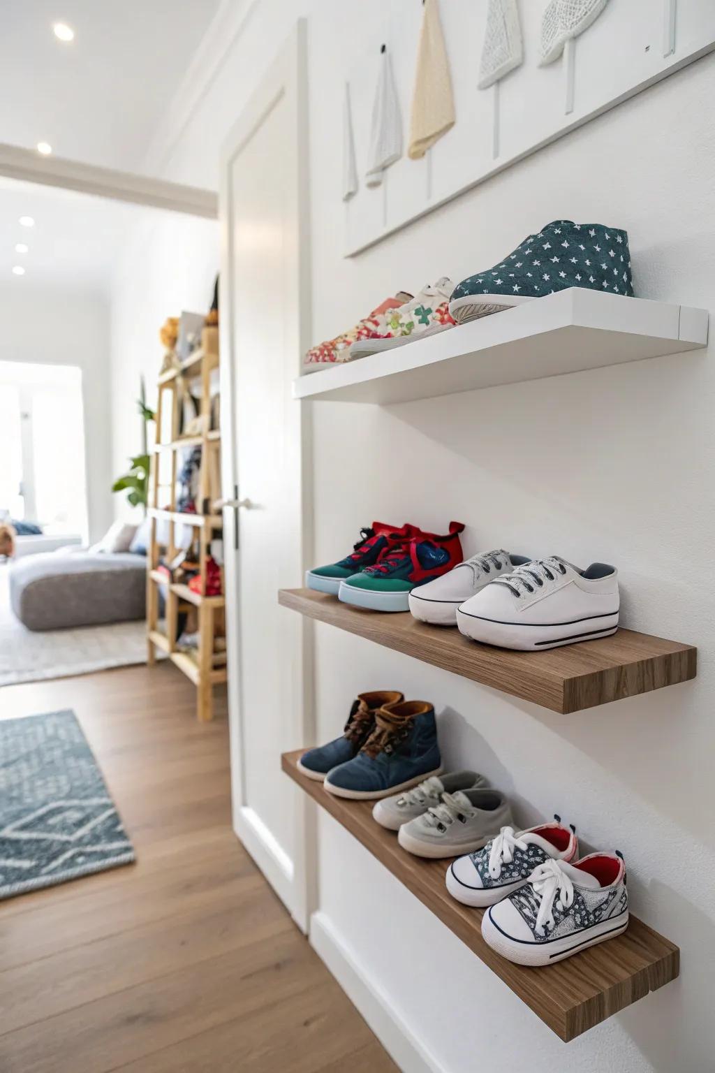 Display shoes using minimalist floating shelves.