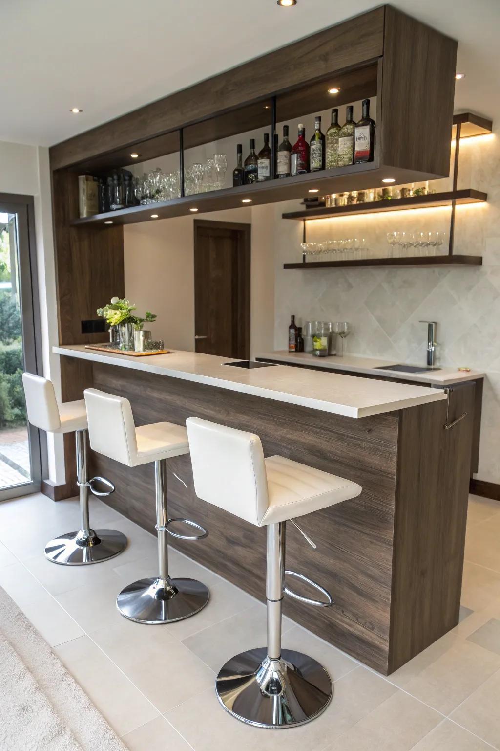 A sleek floating bar for small spaces.