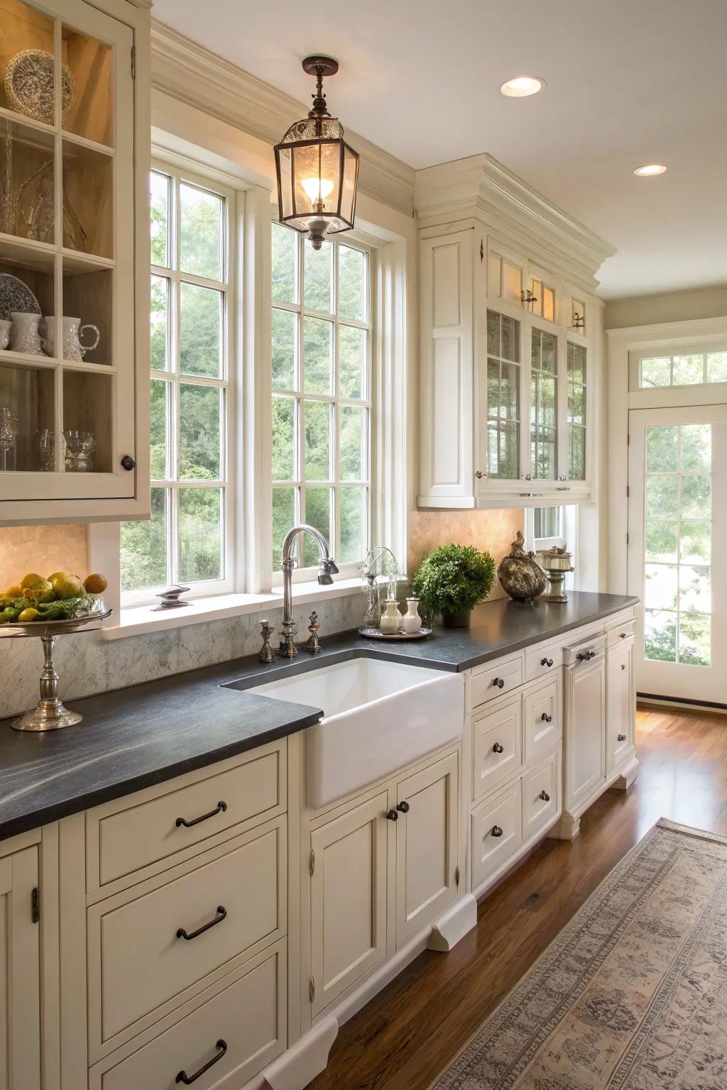 Steatite countertops contribute ageless refinement and practicality.
