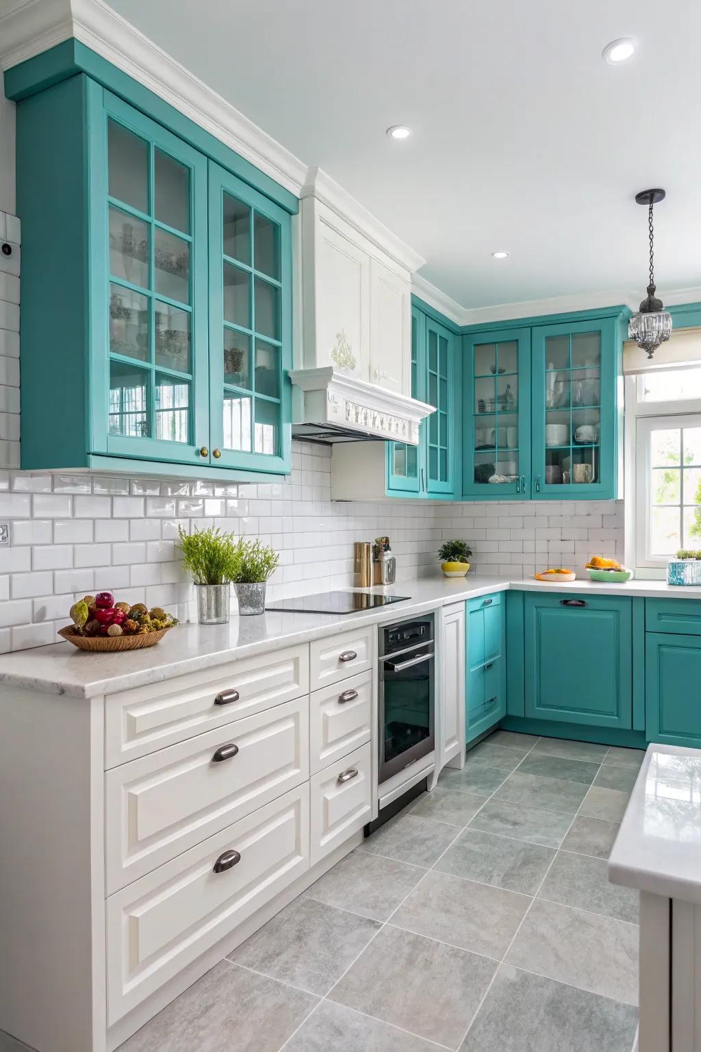 Bright blue green highlights bring a vibrant burst of color to your cooking area.