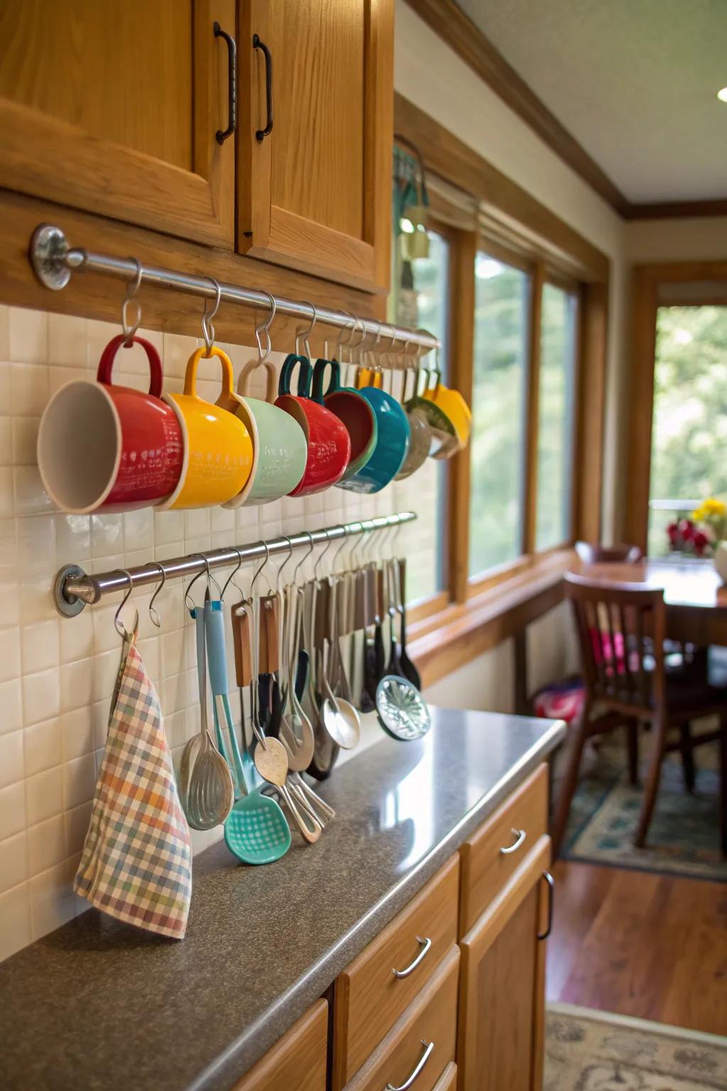 A kitchen featuring a fastener rail for stylish and practical storage.