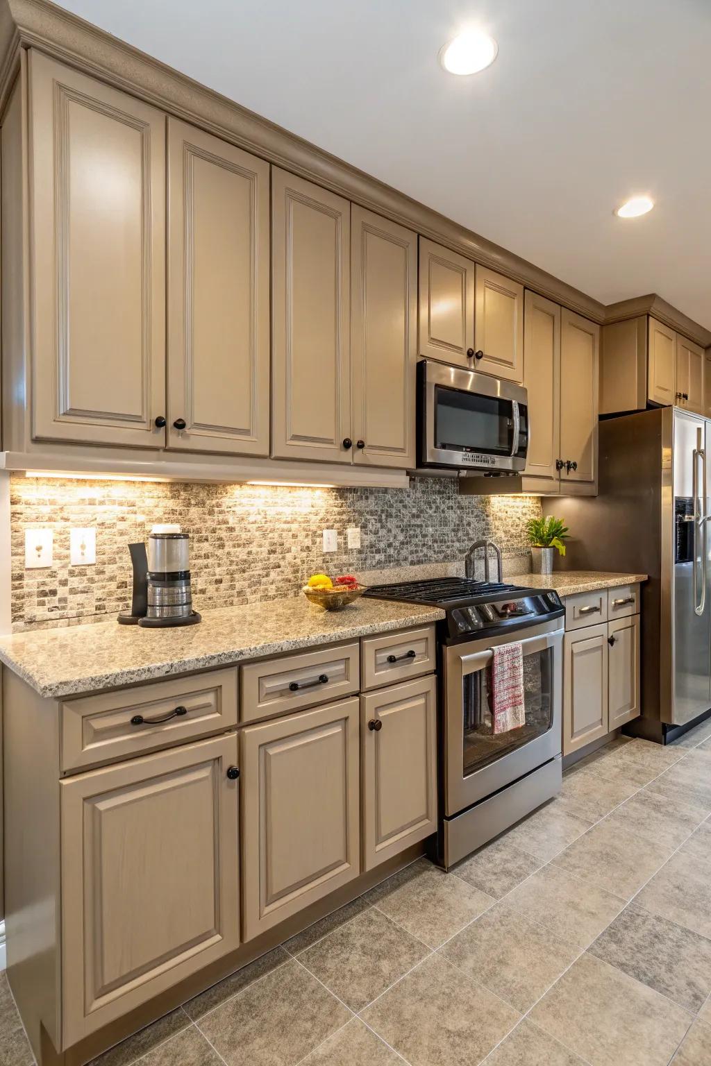 Uniform color designs provide a harmonious kitchen style.