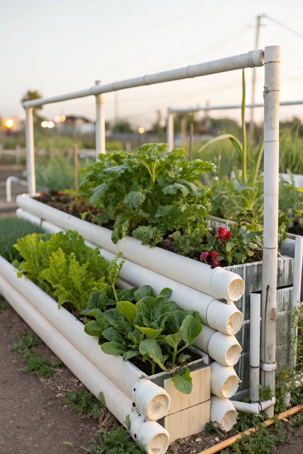 PVC pipes are a simple and light way to make raised beds.