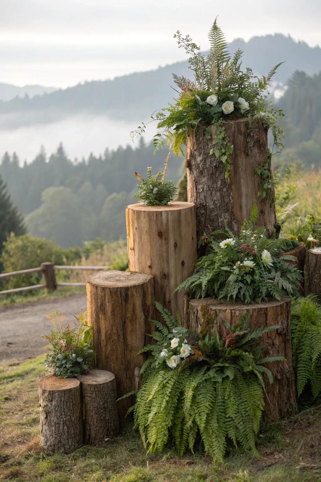 Stumpery garden installations offer a haven for garden wildlife.