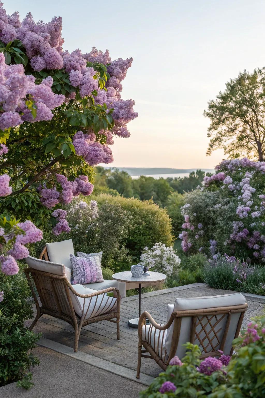 A garden room featuring lilacs offers a peaceful retreat.