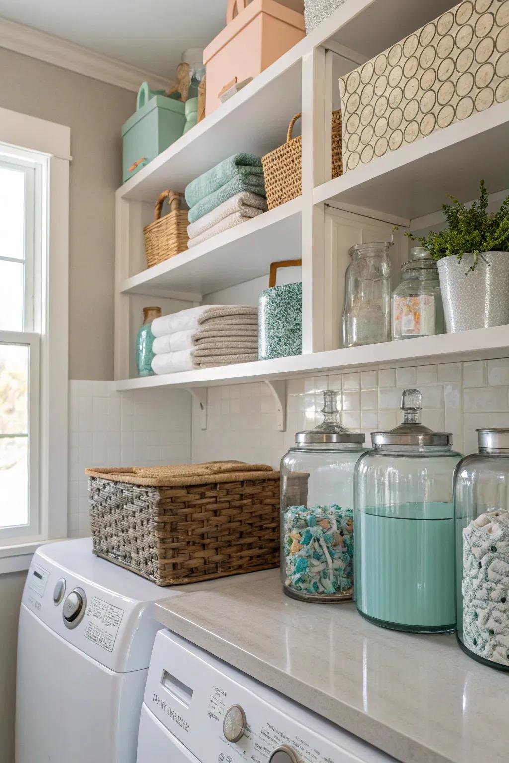 Stylish containers bring elegance and order to the laundry room.