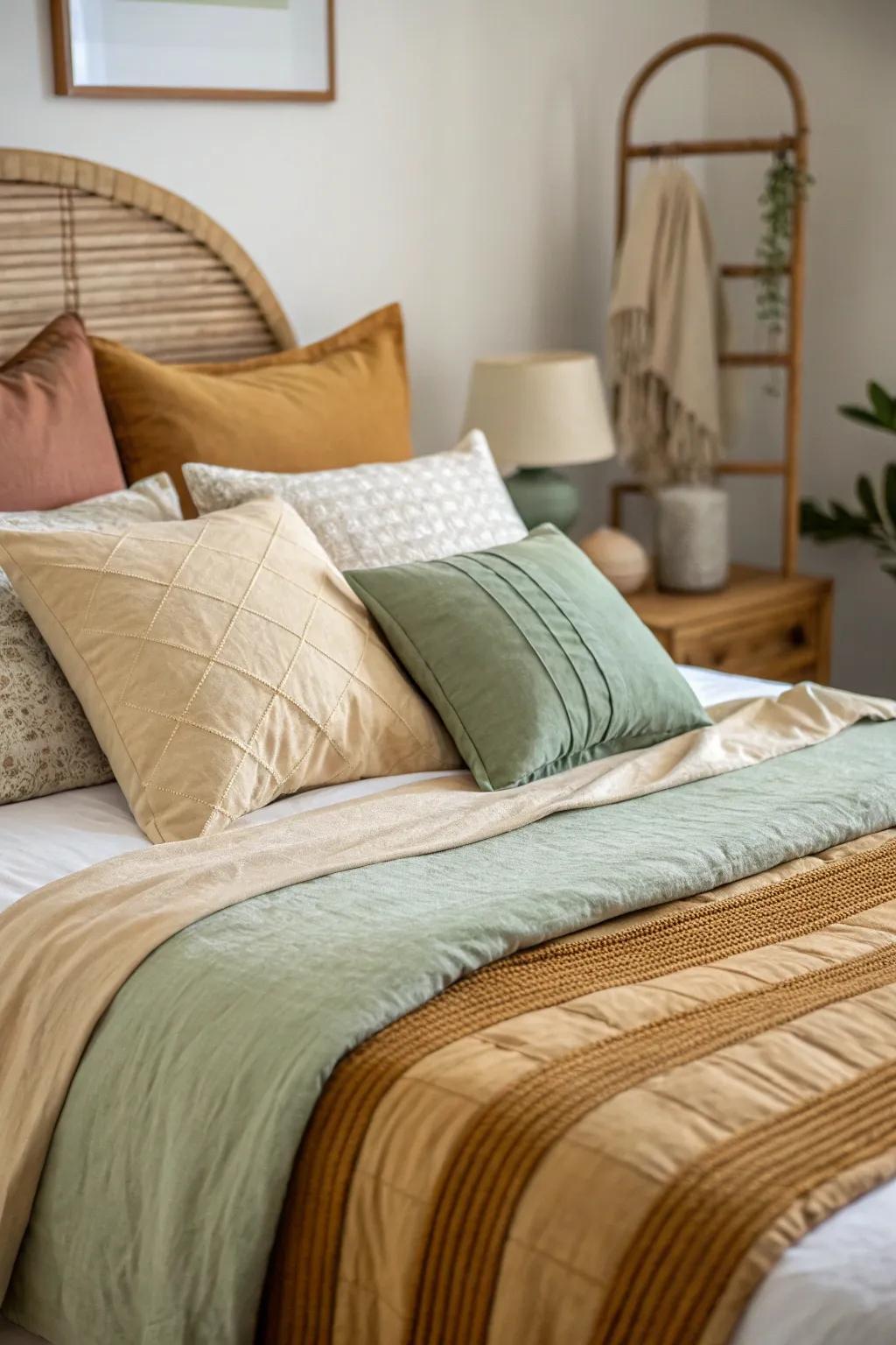 A nature inspired color palette producing a calming sleeping space environment.