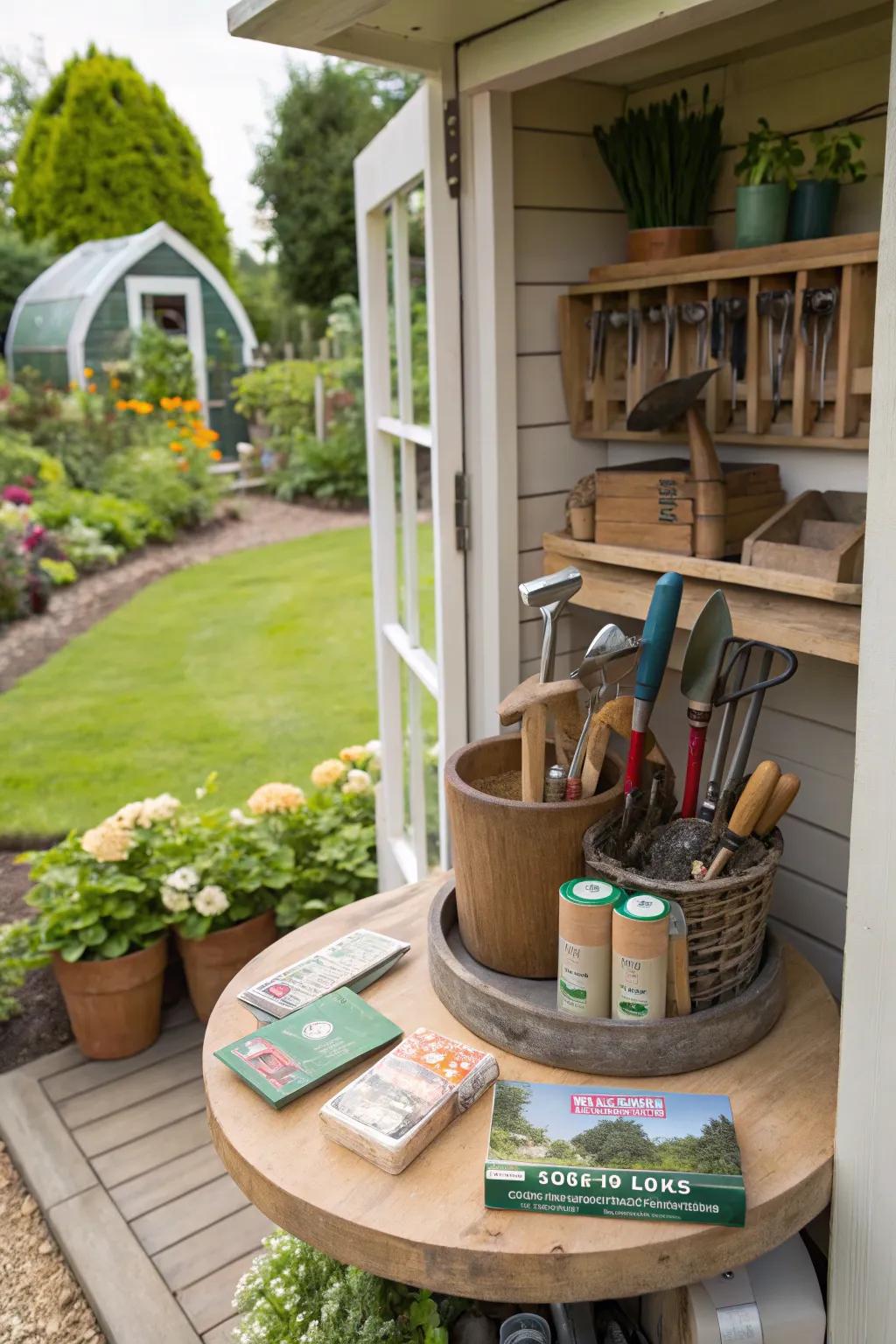 Keep your gardening supplies neatly arranged with a spinning organizer.