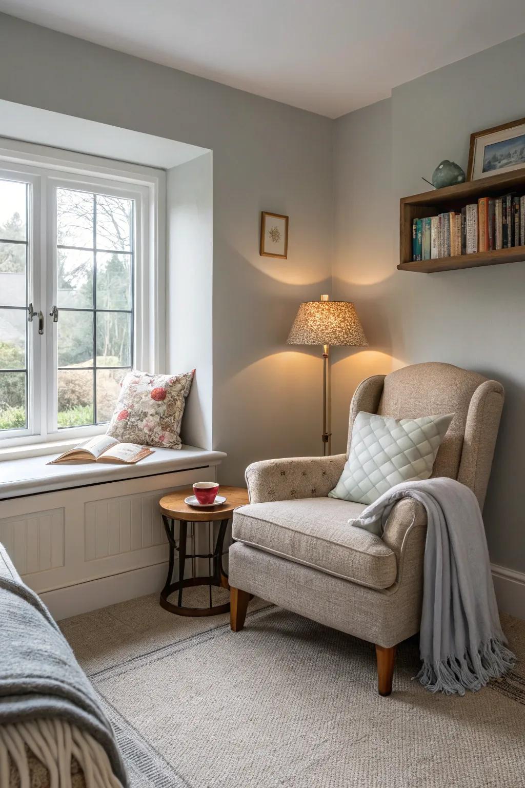 A reading nook adds charm and functionality.