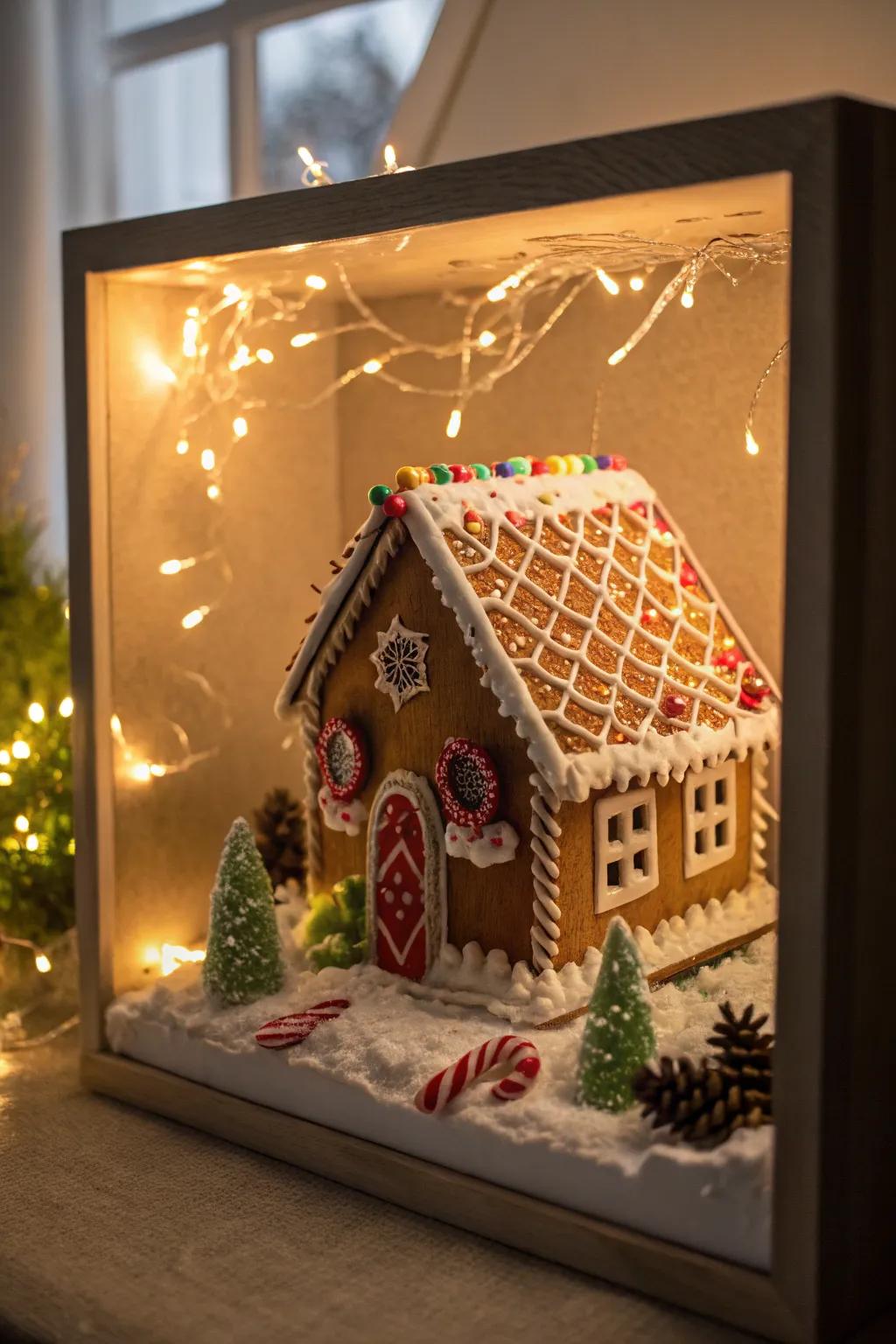 A sweet gingerbread house shadow box