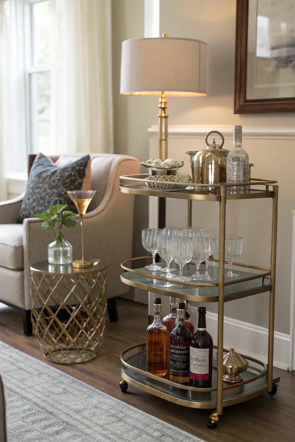 A corner bar makes entertaining elegant and easy.