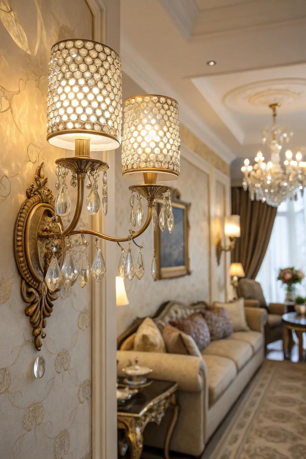 Glamorous sconces bring sparkle and sophistication.