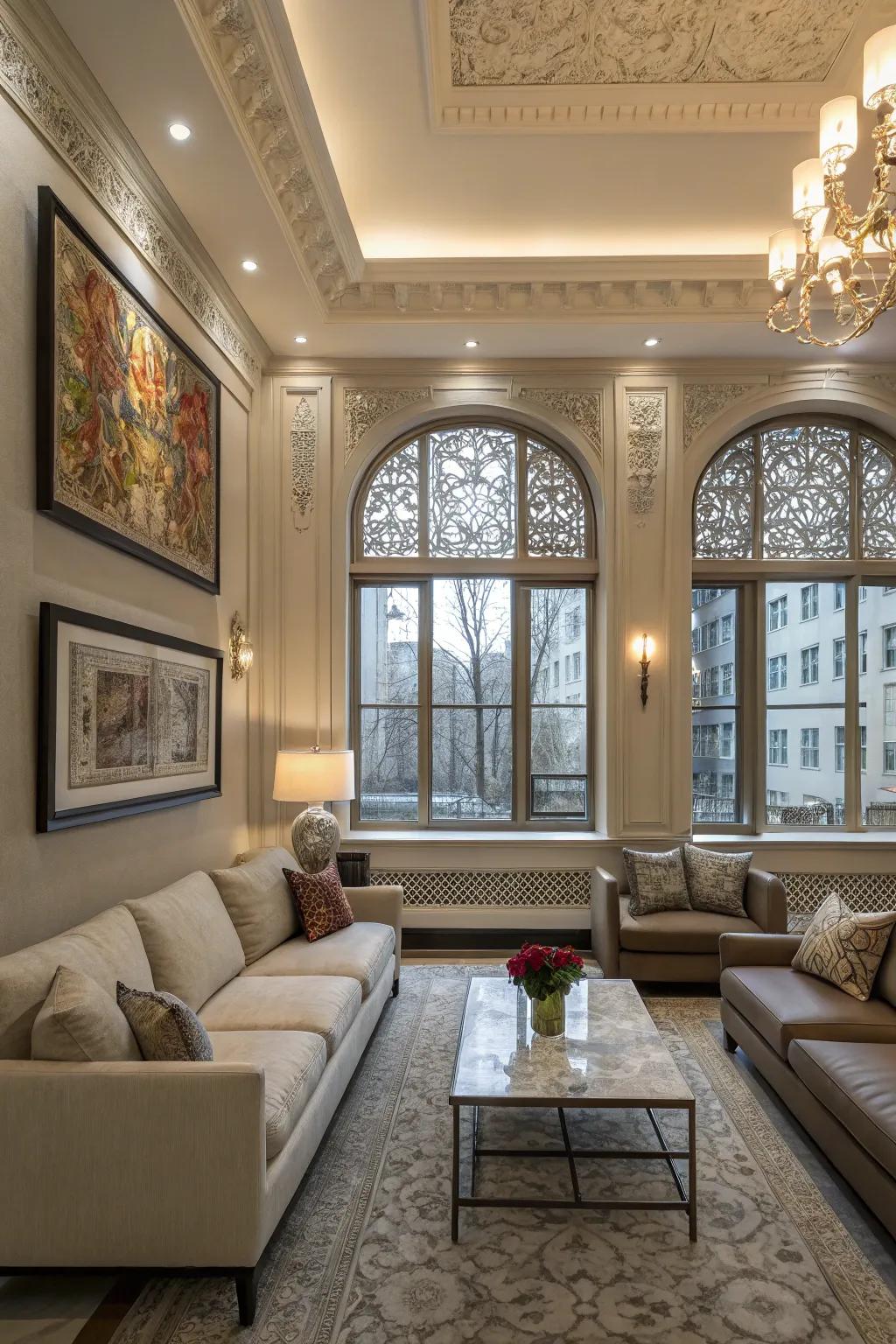 Window edging accentuating architectural beauty in the living space.