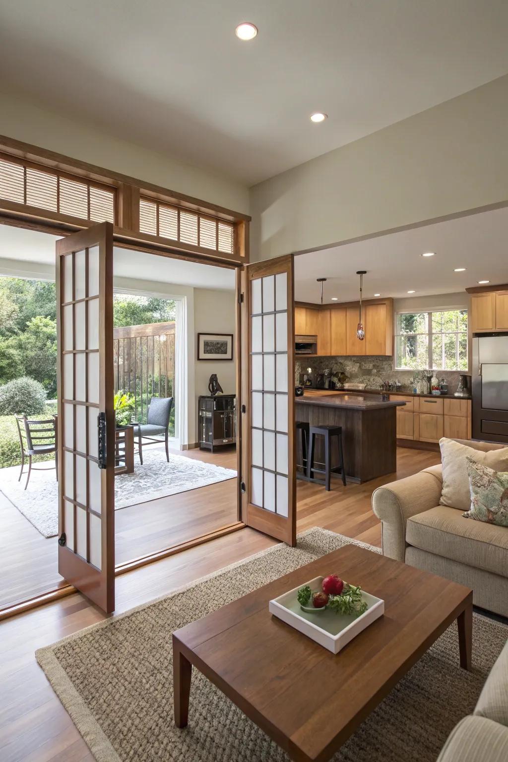 Sliding entrances deliver privacy and flexibility while sustaining openness.