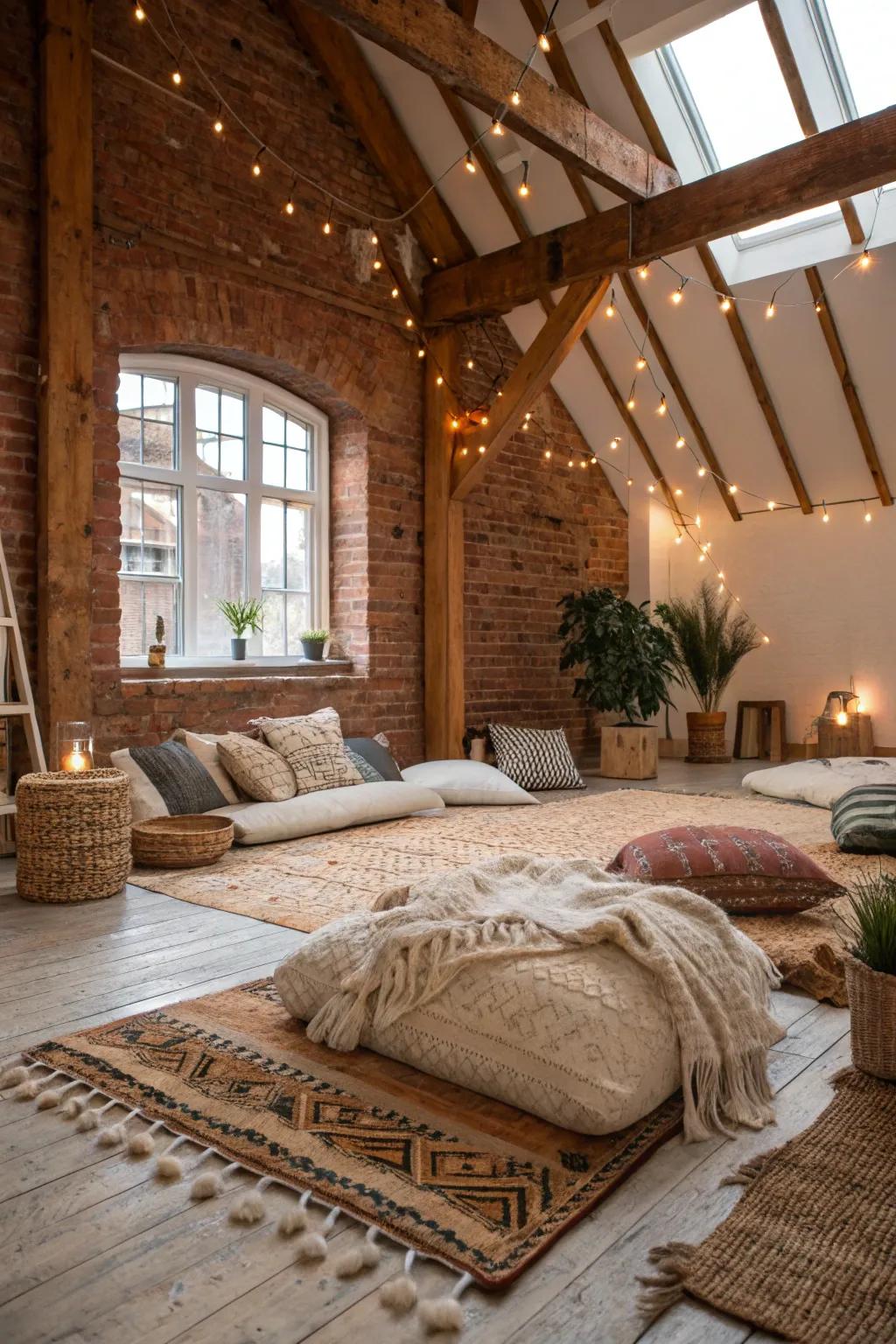 Layered textures injecting comfort to the loft.