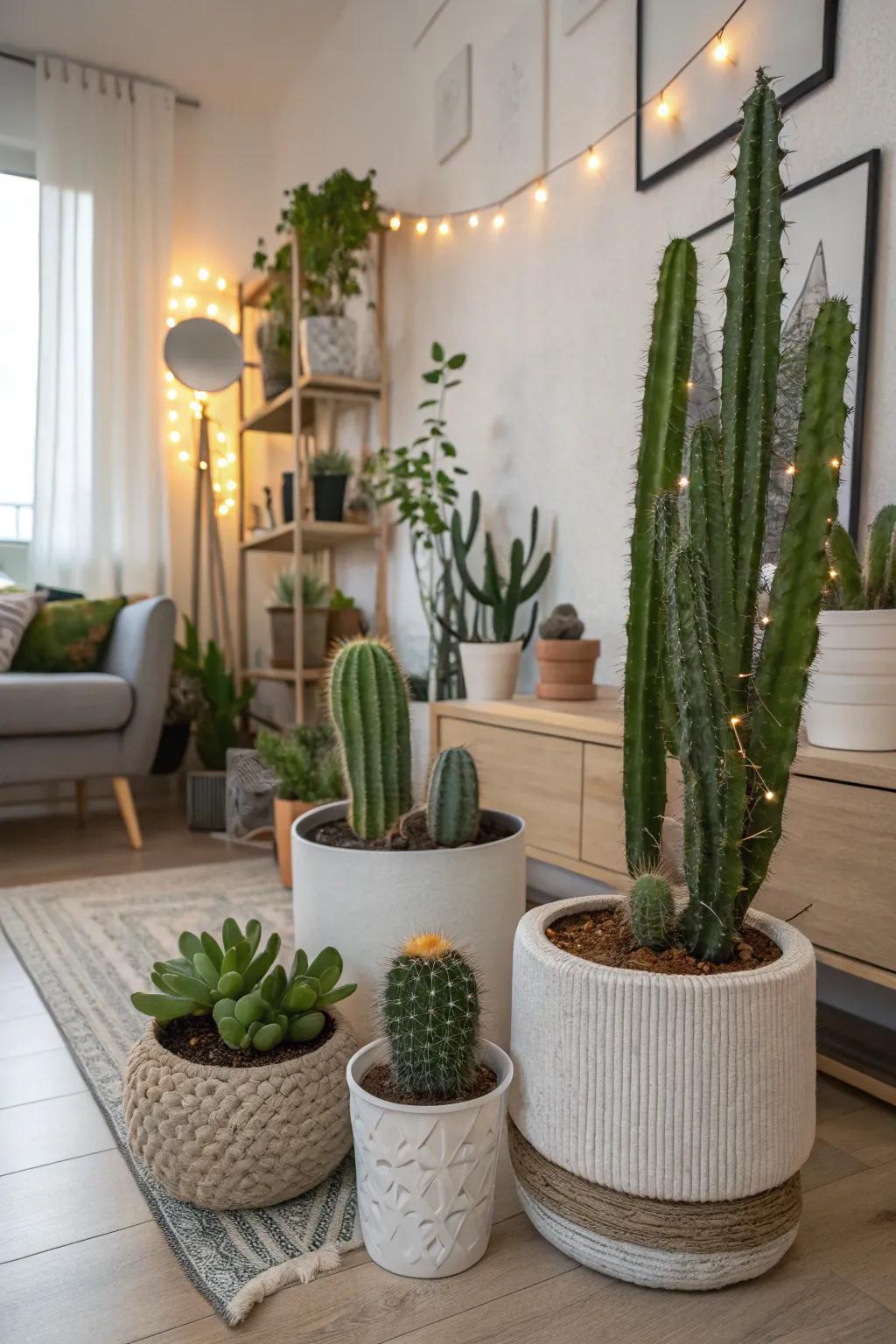 Prickly pear decor carries desert charm indoors.