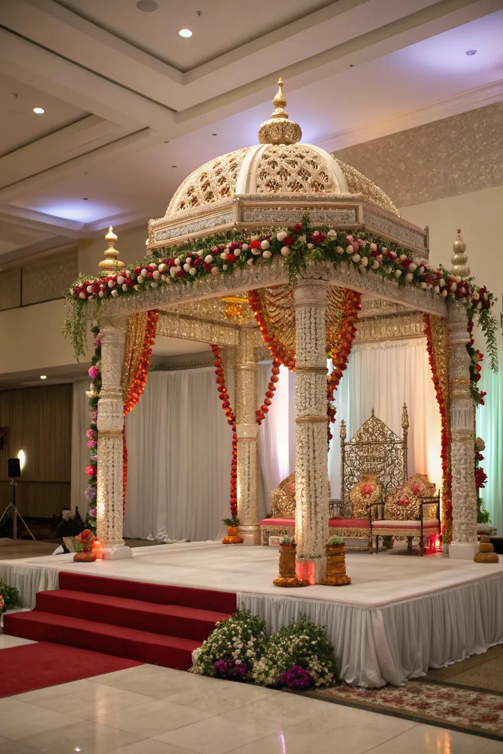 A cultural mix mandap commemorates diversity and unity.