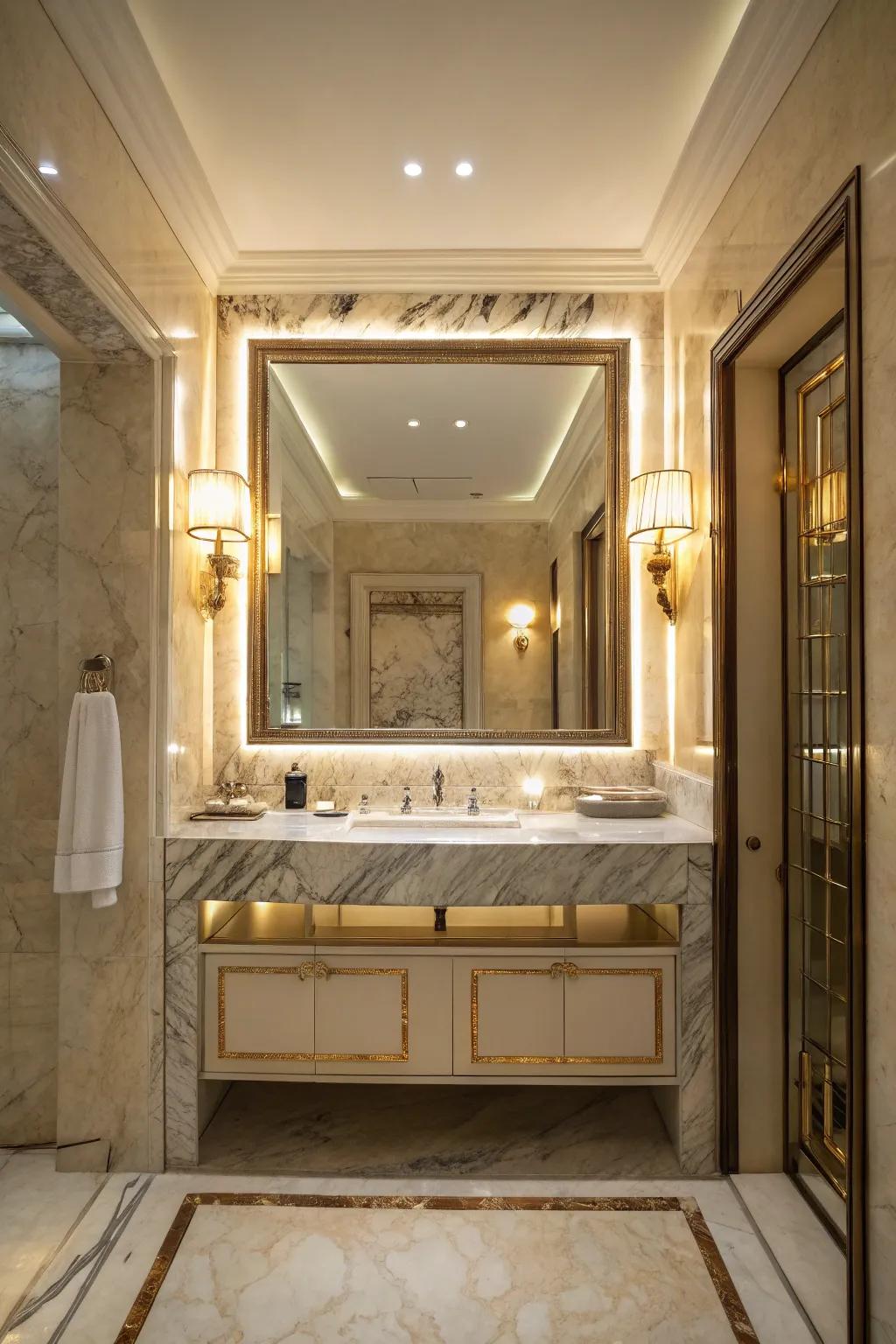 Backlit marble forms a soft, ambient glow.