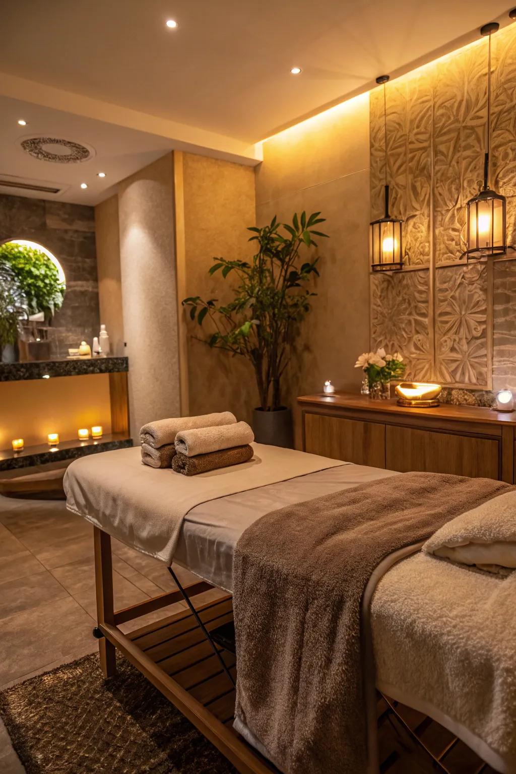 A massage room featuring heated elements for enhanced comfort.