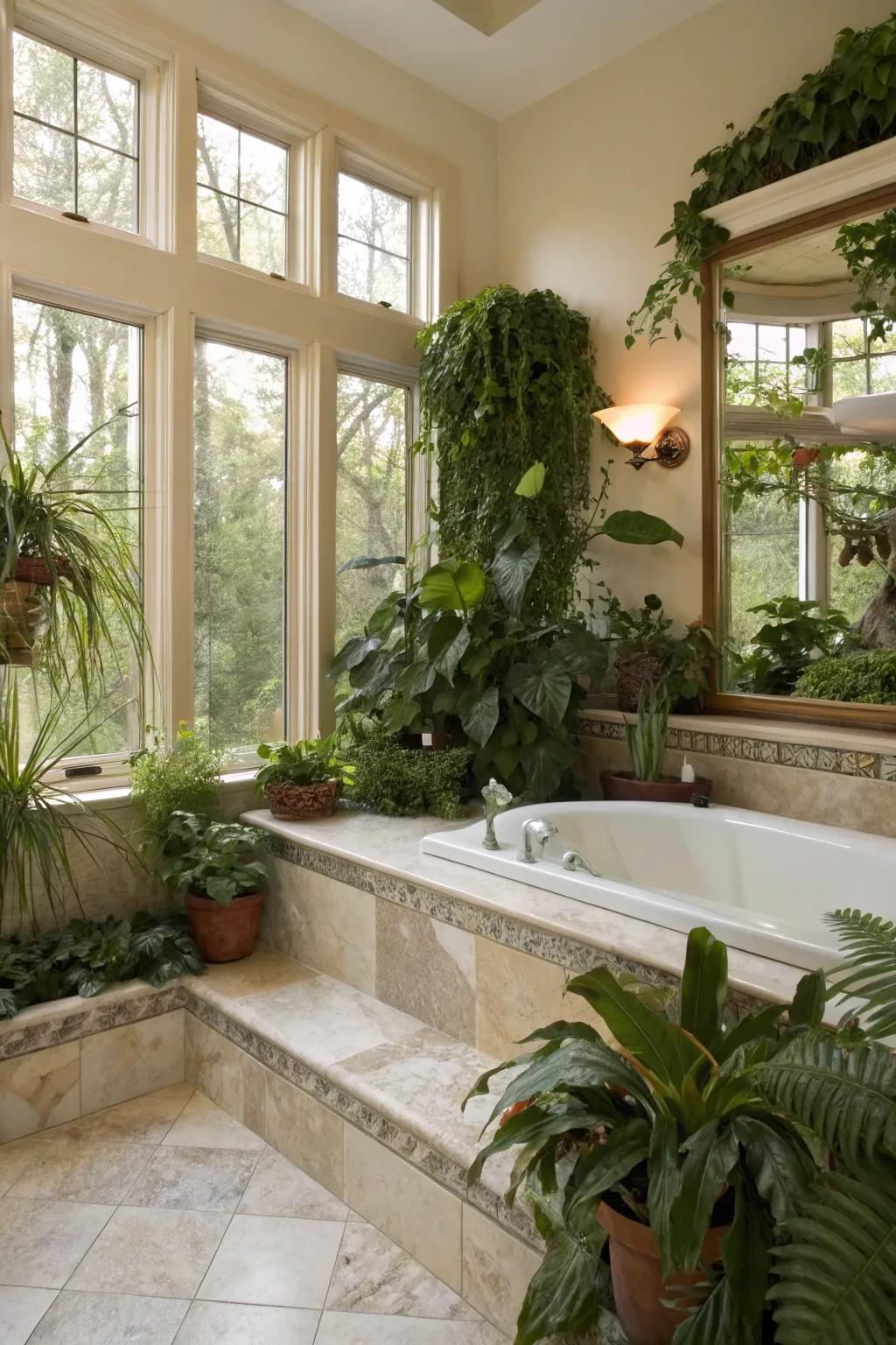 Flora breathes existence into this primary bathroom, establishing an invigorating oasis.
