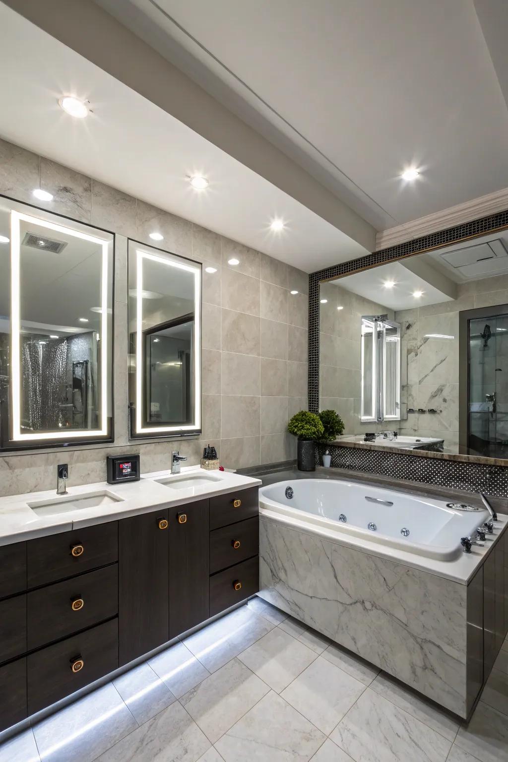 In the contemporary bathroom design, Tech items are seamlessly integrated.