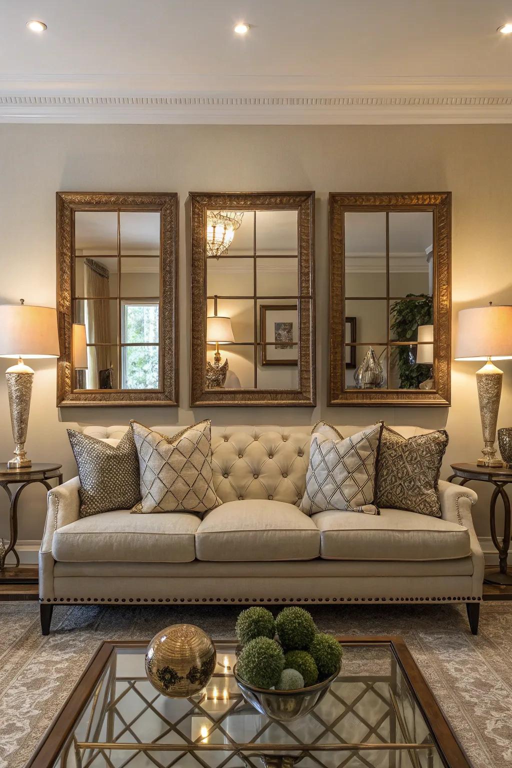 Double mirrors create a harmonious and balanced display.