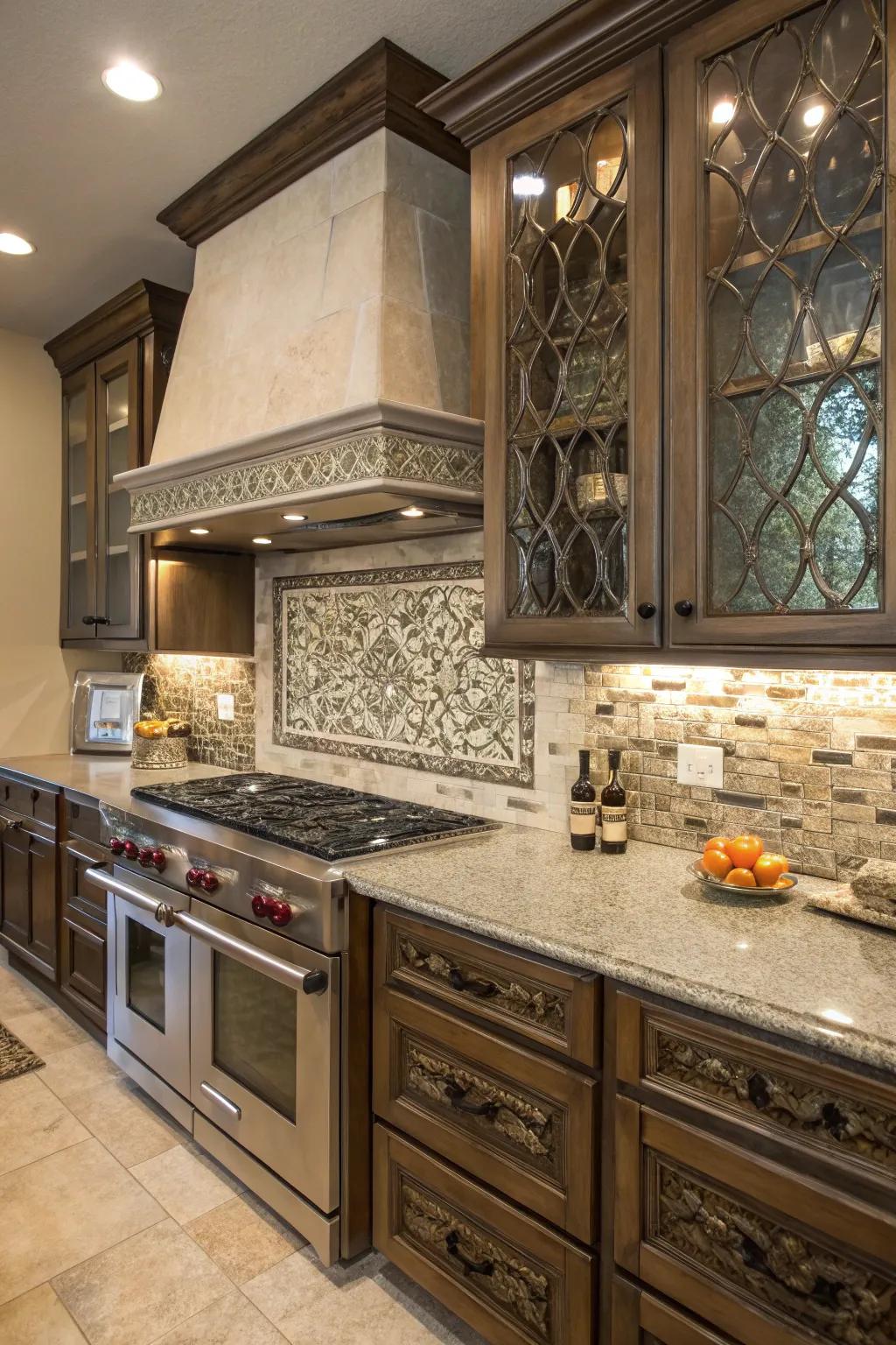 An eclectic material assortment for a distinctive backsplash.