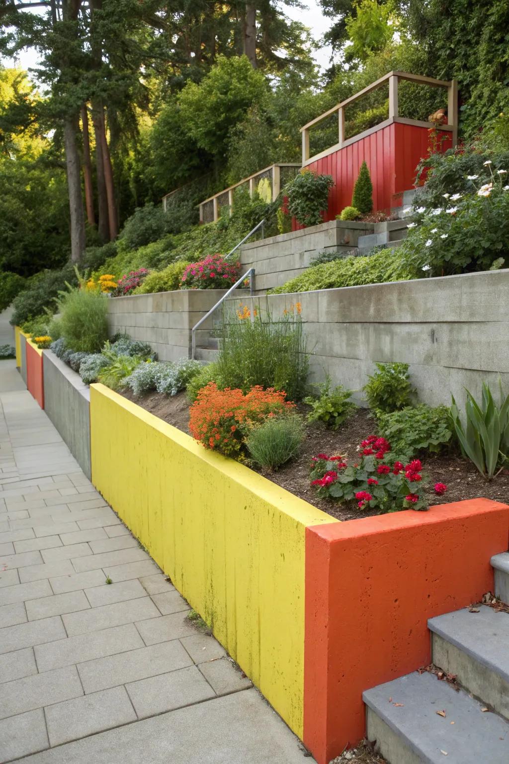 Concrete wall showcasing bold color features to achieve a vibrant panorama.