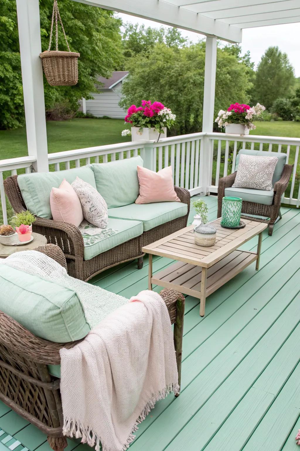Mint green creates a cool, calming oasis.