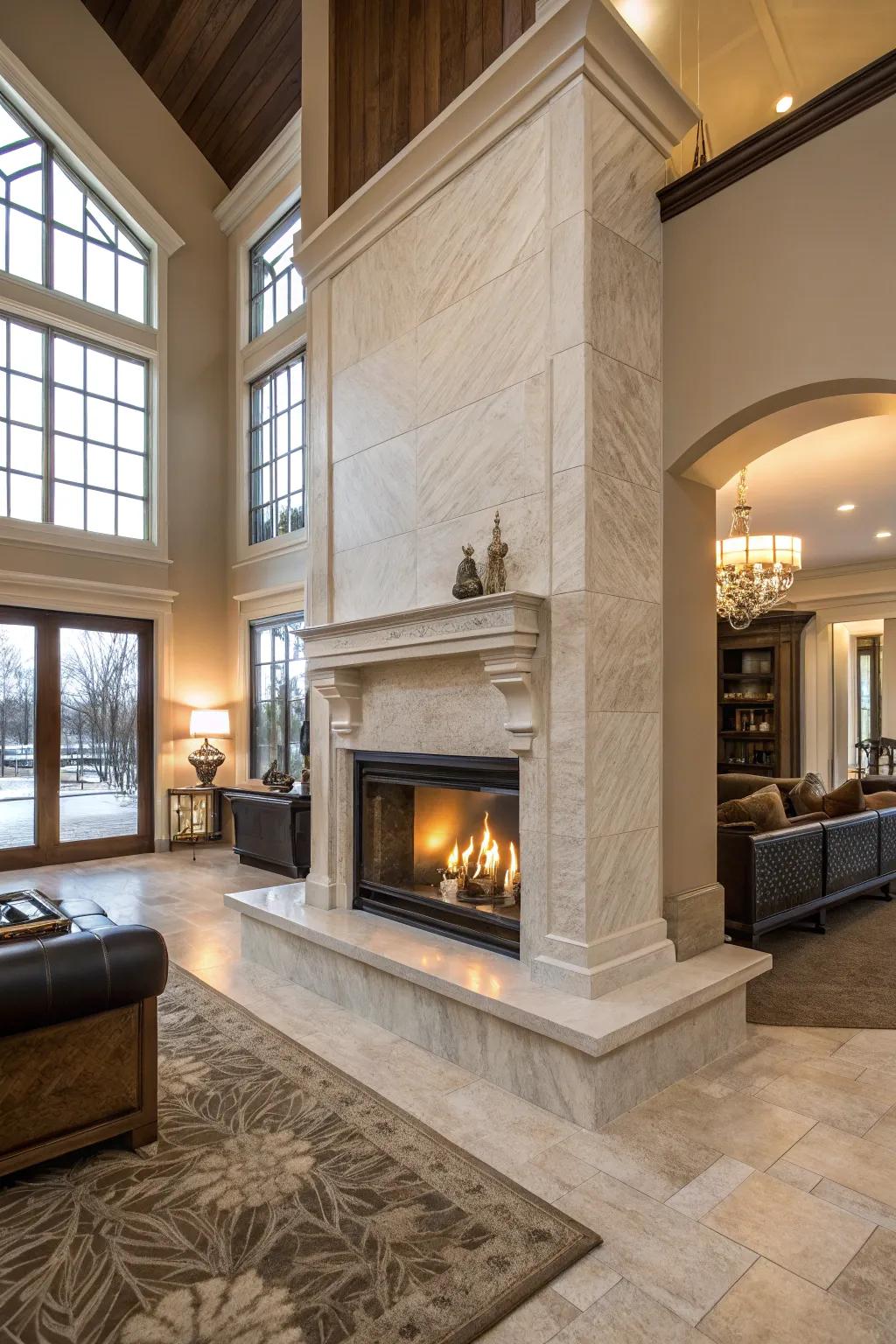 A resilient and expressive quartzite piece fireplace.