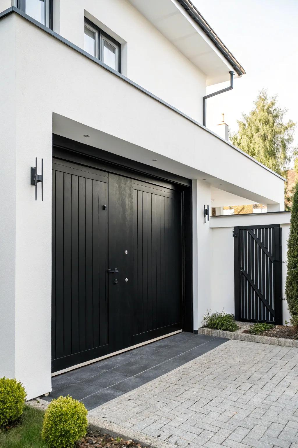 A dark finish provides classic refinement to garage doors.