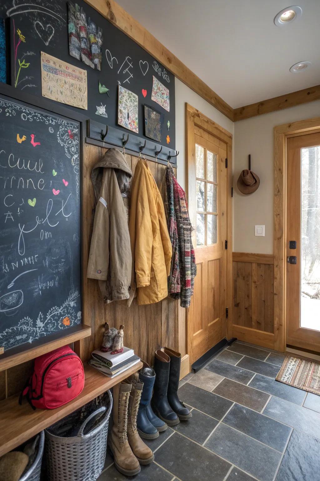 Your mudroom will be more useful and entertaining with a chalkboard wall.
