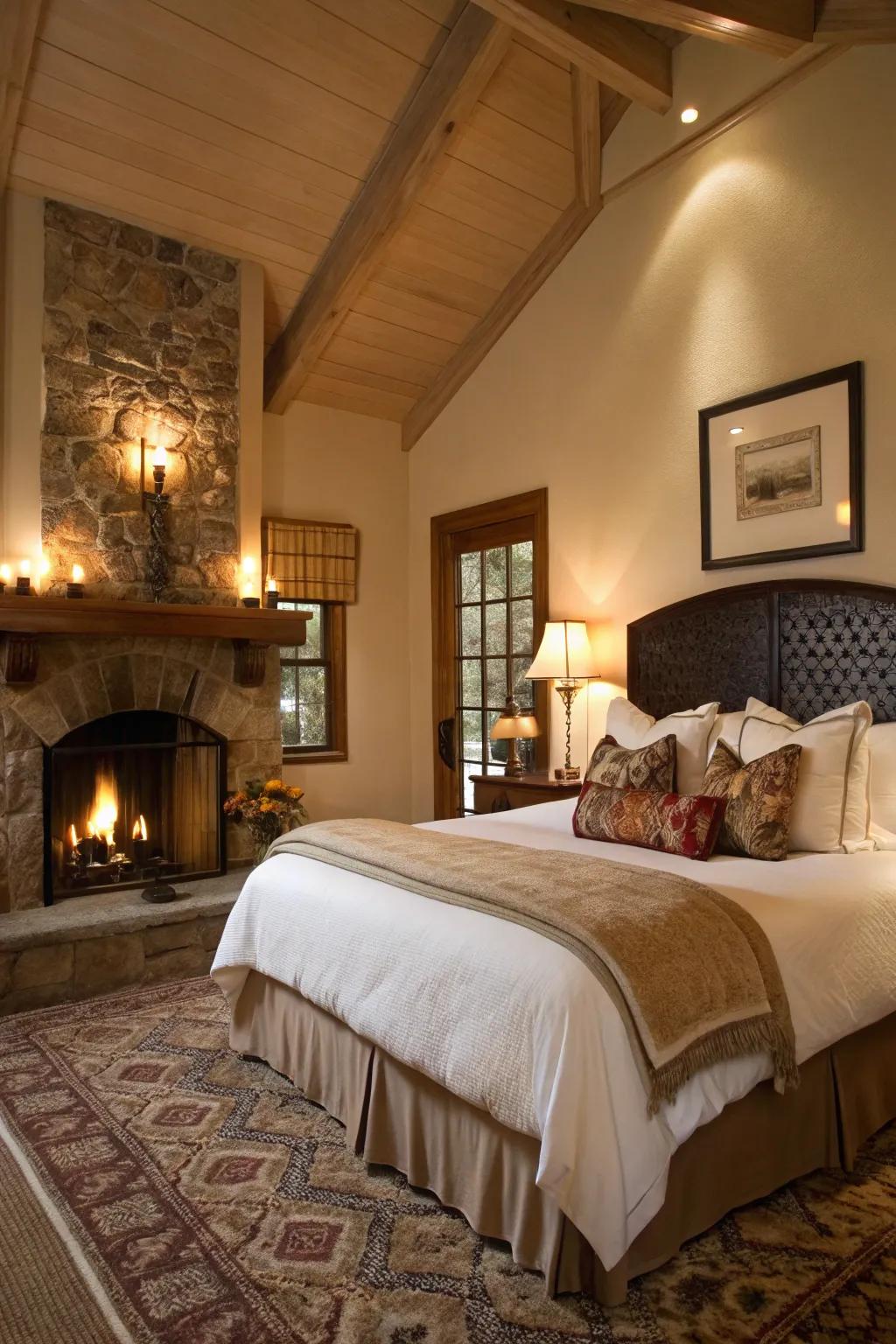 A fire adds warmth and serves as a beautiful point.